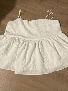 Express White Textured Spaghetti Strap Peplum Camisole